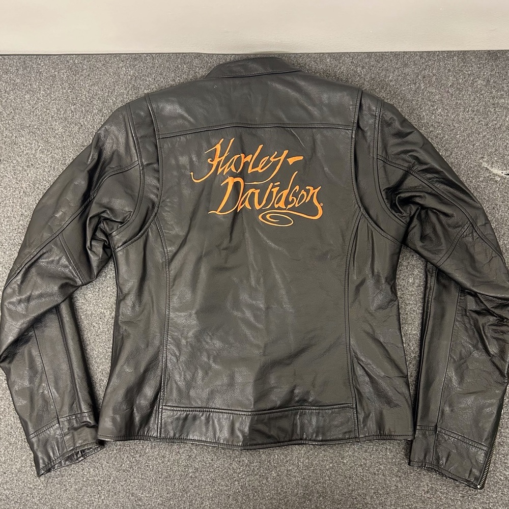 Harley-Davidson Black Leather Jacket with Orange Script